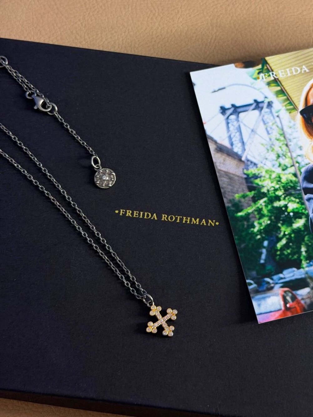 FREIDA ROTHMAN - Black & Gold Cross Necklace